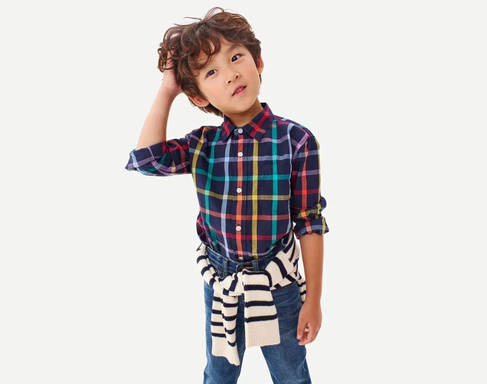 Long Sleeve Button Down - Rainbow Plaid - Image 3